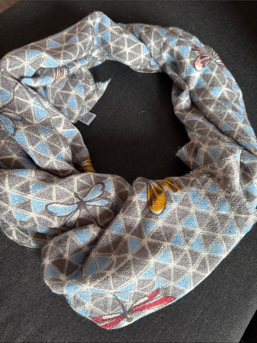 Esprit Gray & Light Blue Geometric Butterfly Print Scarf